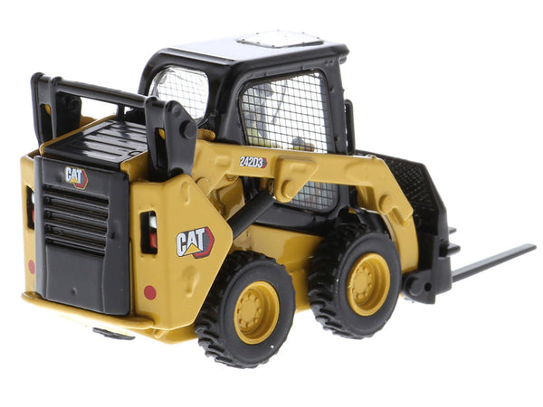 CAT Caterpillar 242D3 Wheeled Skid Steer Loader with Work Tools and Operator Yellow "High Line Series" 1/50 Diecast Model by Diecast Masters