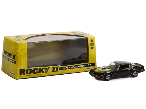 1979 Pontiac Firebird T/A Trans Am Black with Hood Phoenix "Rocky II (1979) Movie" 1/43 Diecast Model Car by Greenlight