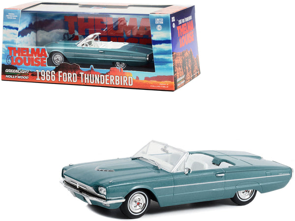 1966 Ford Thunderbird Convertible Light Blue Metallic with White Interior "Thelma & Louise" (1991) Movie "Hollywood" Series 1/43 Diecast Model Car by Greenlight