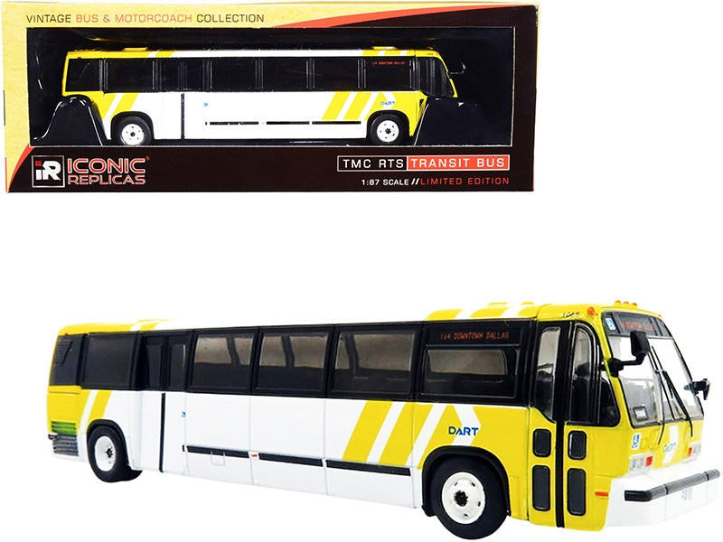 1999 TMC RTS Transit Bus #164 Downtown Dallas "Dart" White and Yellow "The Vintage Bus & Motorcoach Collection" 1/87 (HO) Diecast Model by Iconic Replicas