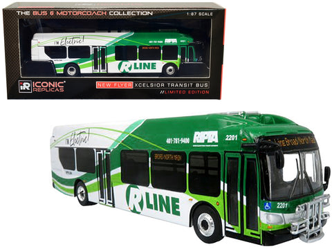 New Flyer Xcelsior Charge NG Electric Transit Bus RIPTA (Rhode Island Public Transit Authority) "R Line Broad/North Main" "The Bus & Motorcoach Collection" 1/87 Diecast Model by Iconic Replicas