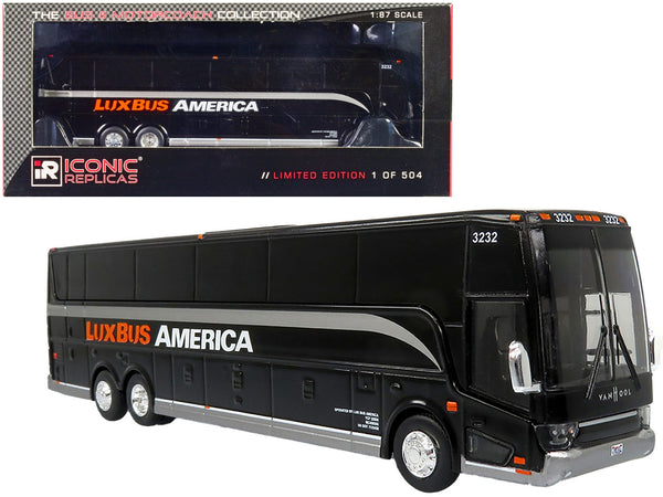 Van Hool TX45 Coach Bus "Lux Bus America" Black "The Bus & Motorcoach Collection" Limited Edition to 504 pieces Worldwide 1/87 (HO) Diecast Model by Iconic Replicas
