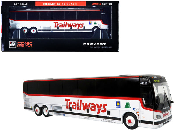 Prevost X3-45 Coach Bus "Trailways - Adirondack Transit Lines" White with Red Stripes Limited Edition 1/87 (HO) Diecast Model by Iconic Replicas