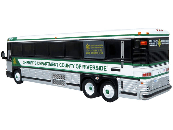 2001 MCI D4000 Coach Bus "Sheriff's Department County of Riverside" White and Green "Vintage Bus & Motorcoach Collection" Limited Edition to 504 pieces Worldwide 1/87 (HO) Diecast Model by Iconic Replicas