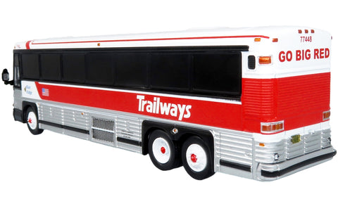 2001 MCI D4000 Coach Bus "Trailways - Blue Ridge" White and Red "Vintage Bus & Motorcoach Collection" Limited Edition to 504 pieces Worldwide 1/87 (HO) Diecast Model by Iconic Replicas