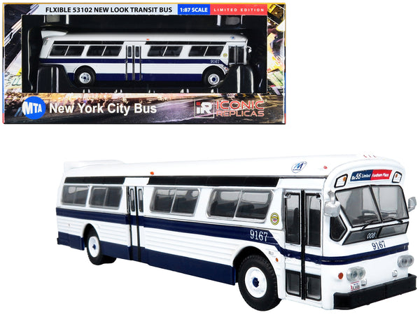 Flxible 53102 New Look Transit Bus "MTA New York City" White with Blue Stripes Limited Edition 1/87 (HO) Diecast Model by Iconic Replicas