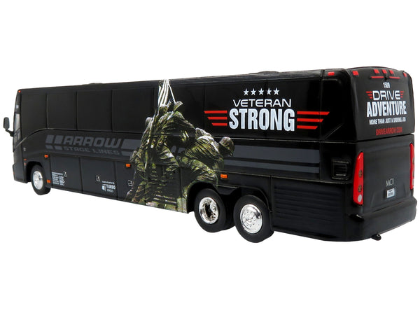 MCI J4500 Coach Bus "Arrow Stage Lines - Veteran Strong" Black "The Bus & Motorcoach Collection" Limited Edition to 504 pieces Worldwide 1/87 (HO) Diecast Model by Iconic Replicas
