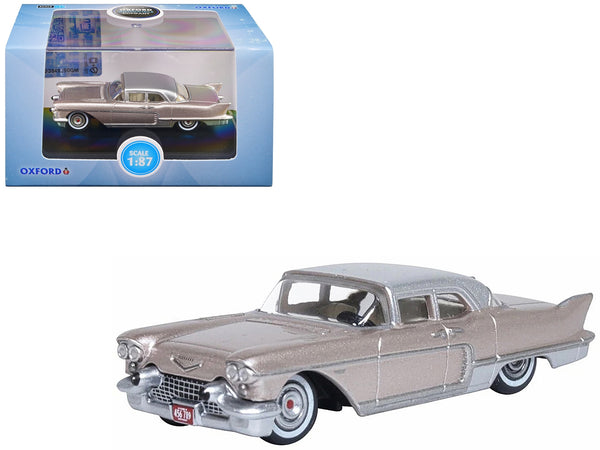 1957 Cadillac Eldorado Brougham Sandalwood Beige Metallic with Silver Top 1/87 (HO) Scale Diecast Model Car by Oxford Diecast