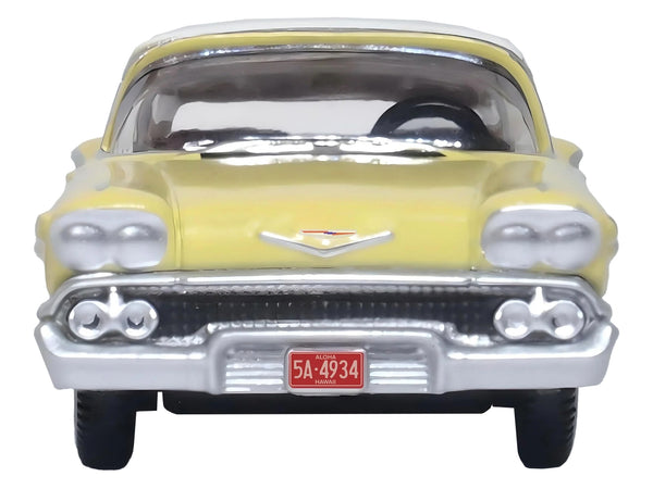 1958 Chevrolet Impala Sport Colonial Cream with Snowcrest White Top 1/87 (HO) Scale Diecast Model Car by Oxford Diecast