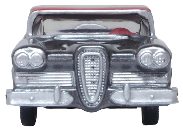 1958 Edsel Citation Silver Gray Metallic with Ember Red Top and Red Interior 1/87 (HO) Scale Diecast Model Car by Oxford Diecast