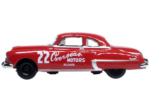 1949 Oldsmobile Rocket 88 Coupe #22 "Overseas Motors Atlanta" Red 1/87 (HO) Scale Diecast Model Car by Oxford Diecast