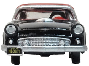 1956 Ford Thunderbird Raven Black with Fiesta Red Top 1/87 (HO) Scale Diecast Model Car by Oxford Diecast