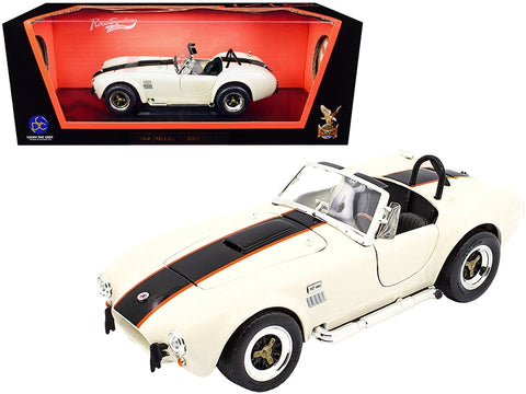 1964 Shelby Cobra 427 S/C Roadster Cream with Black and Orange Stripes 1/18 Diecast Model Car by Road Signature