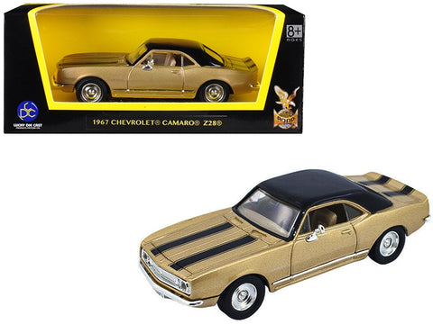 1967 Chevrolet Camaro Z-28 Gold with Black Stripes and Black Top 1/43 Diecast Model Car by Road Signature