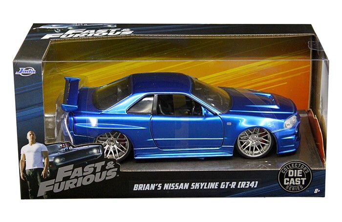 Brian's Nissan GTR Skyline R34 RHD (Right Hand Drive) Blue "Fast & Furious" Movie 1/24 Diecast Model Car by Jada