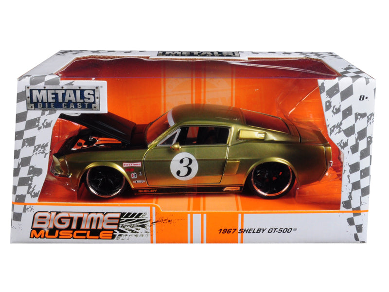 1967 Ford Shelby GT-500 #3 Gold with Matt Black Hood "Big Time Muscle" 1/24 Diecast Model Car by Jada