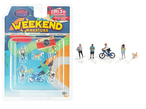 "Weekend Warriors" 6 piece Diecast Figure Set (4 Figures 1 Dog 1 Bicycle) Limited Edition to 2400 pieces Worldwide for 1/64 Scale Models by American Diorama