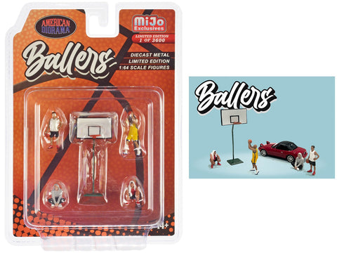 "Ballers" 5 piece Diecast Figure Set (4 Figures 1 Basketball Hoop) Limited Edition to 3600 pieces Worldwide 1/64 Scale Models by American Diorama