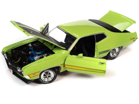 1971 Ford Torino Cobra Grabber Lime Green with Matt Black Hood and Stripes "Class of 1971" Series 1/18 Diecast Model Car by Auto World