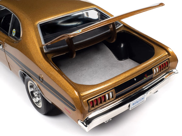 Mr Norm's 1972 Dodge Demon GSS SuperCharged Gold Metallic with Black Stripes and Hood "American Muscle" Series 1/18 Diecast Model Car by Auto World