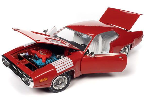 1972 Plymouth Road Runner GTX Rallye Red with White Stripes and Interior "American Muscle" Series 1/18 Diecast Model Car by Auto World