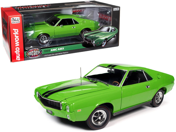 1969 AMC AMX Big Bad Lime Green with Black Stripes "Muscle Car & Corvette Nationals" (MCACN) "American Muscle" Series 1/18 Diecast Model Car by Auto World