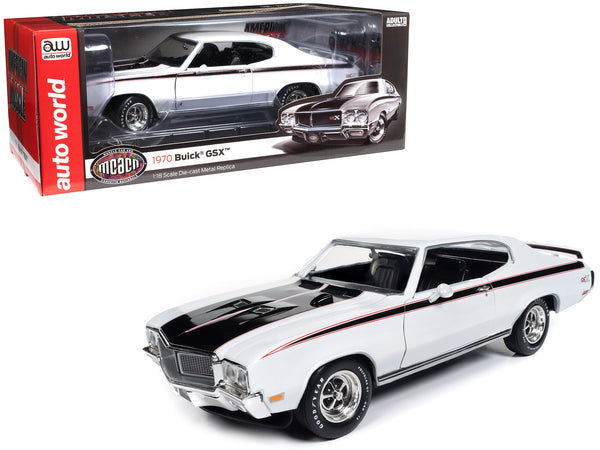 1970 Buick GSX Apollo White with Black and Red Stripes "Muscle Car & Corvette Nationals" (MCACN) "American Muscle" Series 1/18 Diecast Model Car by Auto World