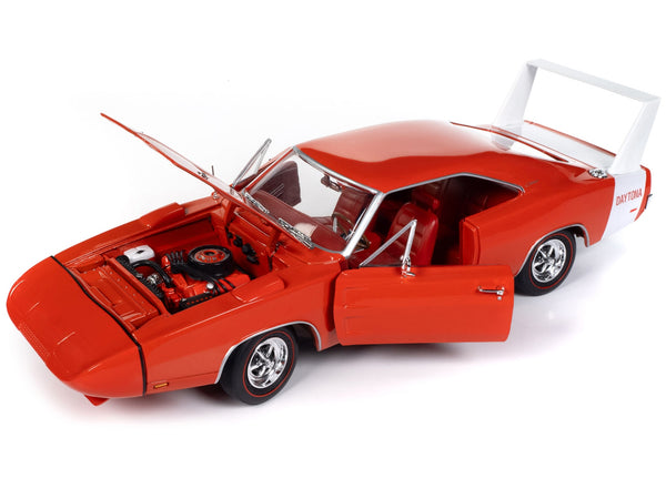 1969 Dodge Charger Daytona Red with White Tail Stripe and Red Interior "Muscle Car & Corvette Nationals" (MCACN) "American Muscle" Series 1/18 Diecast Model Car by Auto World