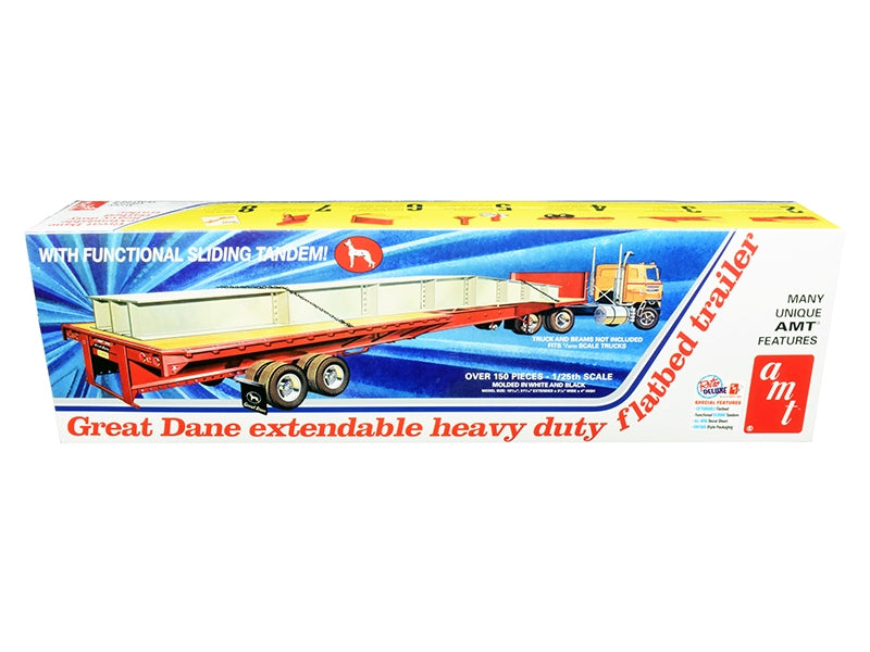 Skill 3 Model Kit Great Dane Extendable Heavy Duty Flat Bed Trailer with Functional Sliding Tandem 1/25 Scale Model by AMT