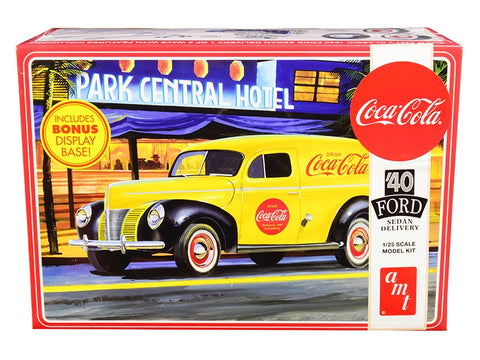 Skill 3 Model Kit 1940 Ford Sedan Delivery Van "Coca-Cola" with Display Base 1/25 Scale Model by AMT