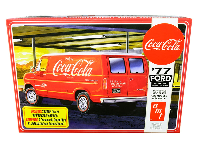 Skill 3 Model Kit 1977 Ford Delivery Van with 2 Bottles Crates and Vending Machine "Coca-Cola" 1/25 Scale Model by AMT