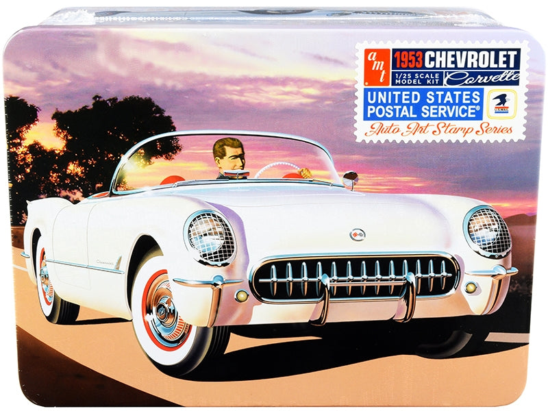 Skill 2 Model Kit 1953 Chevrolet Corvette "USPS" (United States Postal Service) Themed Collectible Tin 1/25 Scale Model by AMT