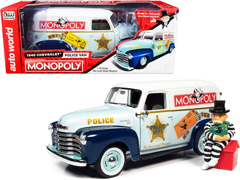 1948 Chevrolet Panel Police Van with Mr. Monopoly Figurine "Monopoly" 1/18 Diecast Model Car by Auto World