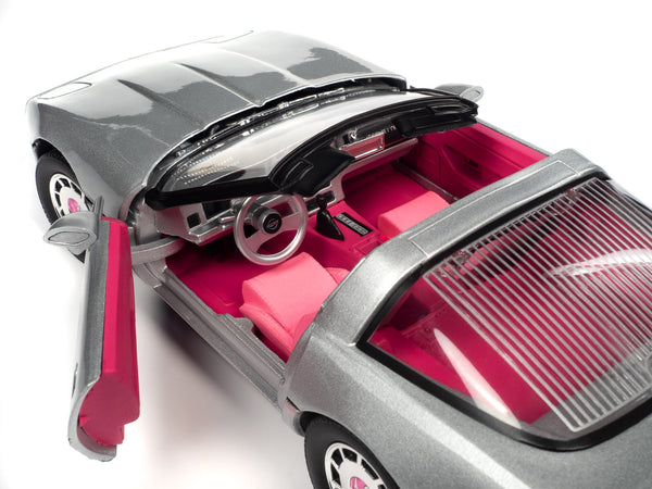 1986 Chevrolet Corvette Convertible Silver Metallic with Pink Interior "Barbie" "Silver Screen Machines" 1/18 Diecast Model Car by Auto World