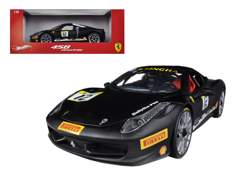 Ferrari 458 Challenge Matt Black #12 1/18 Diecast Car Model by Hot Wheels