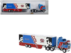 1980 Kenworth K-100 COE Aerodyne Transporter Blue and Red "STP Racing Team - Petty Enterprises" 1/87 (HO) Scale Model Car by Brekina