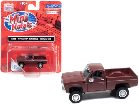1975 Chevrolet 4x4 Pickup Truck Roseland Red 1/87 (HO) Scale Model Car by Classic Metal Works
