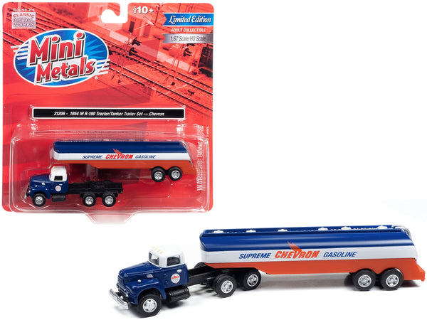 1954 IH R-190 Tractor Blue and White with Tanker Trailer "Chevron Supreme Gasoline" 1/87 (HO) Scale Model Truck by Classic Metal Works
