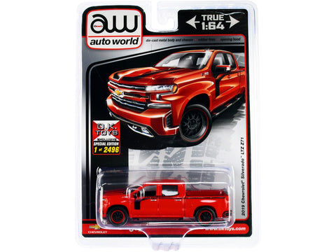 2019 Chevrolet Silverado LTZ Z71 Pickup Truck Red with Black Stripes Limited Edition to 2496 pieces Worldwide 1/64 Diecast Model Car by Auto World