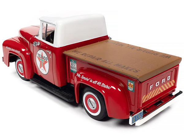 1956 Ford F-100 Pickup Truck Red with White Top "Texaco Reliable Road Service" "Vintage Fuel" Series 1/24 Diecast Model Car by Auto World