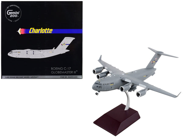 Boeing C-17 Globemaster III Transport Aircraft "North Carolina Air National Guard Charlotte ANGB" United States Air Force "Gemini 200" Series 1/200 Diecast Model Airplane by GeminiJets