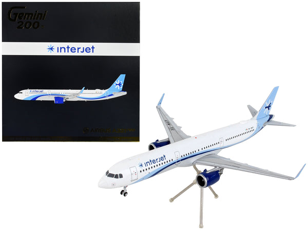 Airbus A321neo Commercial Aircraft "Interjet" White with Blue Stripes "Gemini 200" Series 1/200 Diecast Model Airplane by GeminiJets