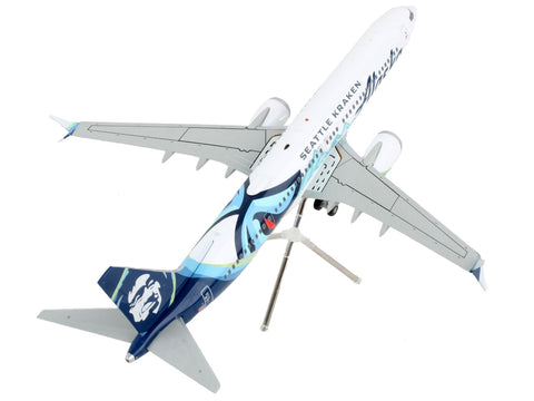 Boeing 737 MAX 9 Commercial Aircraft "Alaska Airlines - Seattle Kraken" White with Blue Tail "Gemini 200" Series 1/200 Diecast Model Airplane by GeminiJets