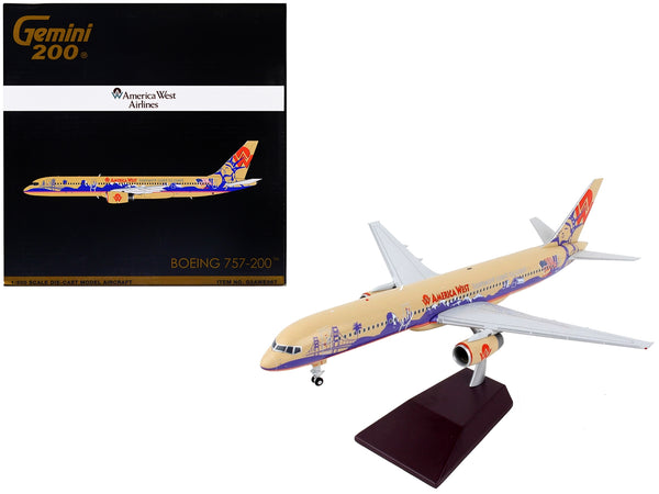 Boeing 757-200 Commercial Aircraft "America West Airlines" Beige with Purple Graphics "Gemini 200" Series 1/200 Diecast Model Airplane by GeminiJets