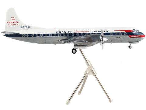 Lockheed L-188 Electra Commercial Aircraft "Braniff International Airways" White with Blue Stripes "Gemini 200" Series 1/200 Diecast Model Airplane by GeminiJets