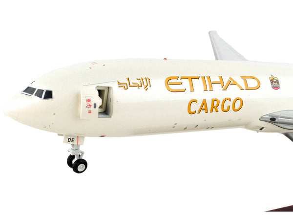 Boeing 777F Commercial Aircraft "Etihad Airways Cargo" Beige with Tail Graphics "Gemini 200 - Interactive" Series 1/200 Diecast Model Airplane by GeminiJets