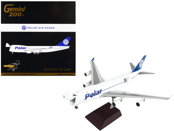 Boeing 747-400F Commercial Aircraft "Polar Air Cargo" White with Blue Tail "Gemini 200 - Interactive" Series 1/200 Diecast Model Airplane by GeminiJets