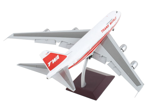 Boeing 747SP Commercial Aircraft with Flaps Down "TWA (Trans World Airlines)" White with Red Stripes and Tail "Gemini 200" Series 1/200 Diecast Model Airplane by GeminiJets