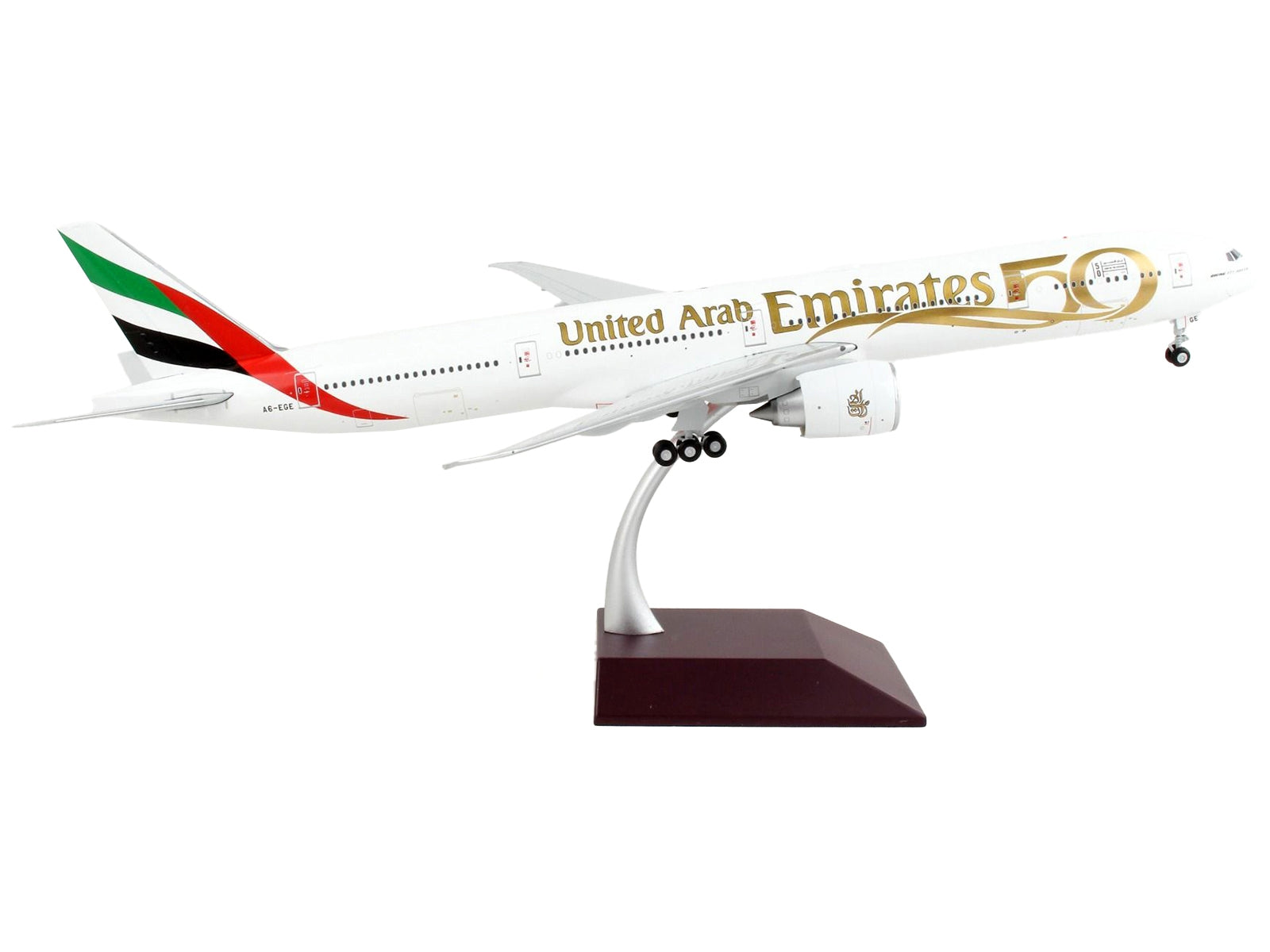 Boeing 777-300ER Commercial Aircraft "Emirates Airlines - 50th Anniversary of UAE" White with Striped Tail "Gemini 200" Series 1/200 Diecast Model Airplane by GeminiJets