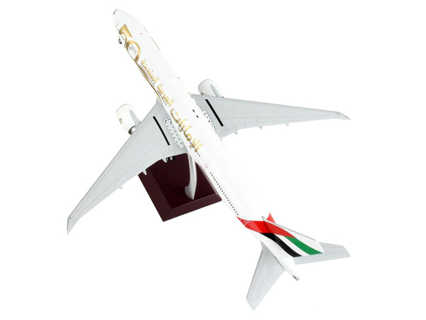 Boeing 777-300ER Commercial Aircraft "Emirates Airlines - 50th Anniversary of UAE" White with Striped Tail "Gemini 200" Series 1/200 Diecast Model Airplane by GeminiJets